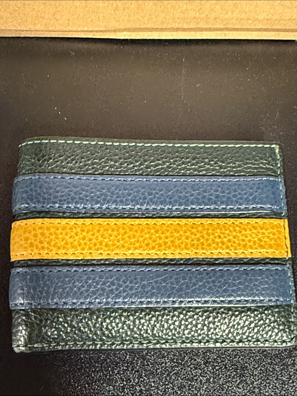 Coach Striped Leather Card Holder in Blue, Green & Yellow